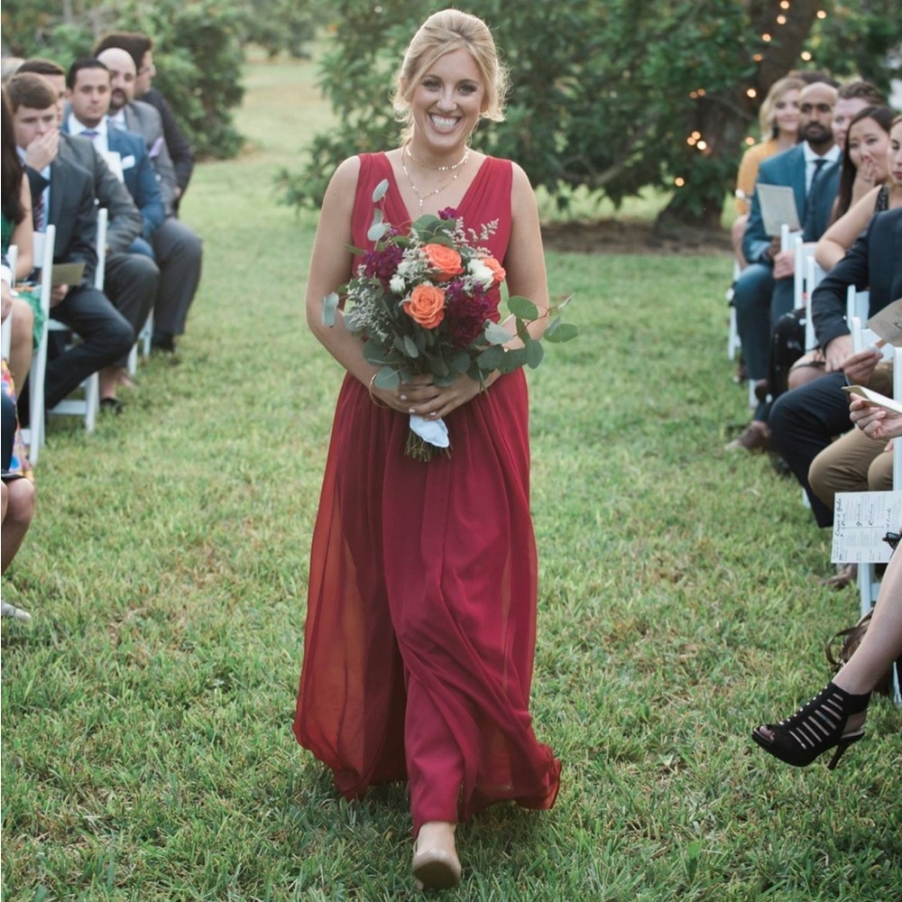 Dessy Collection Red Claret Full Length Sleeveless Bridesmaids Dress Size 4